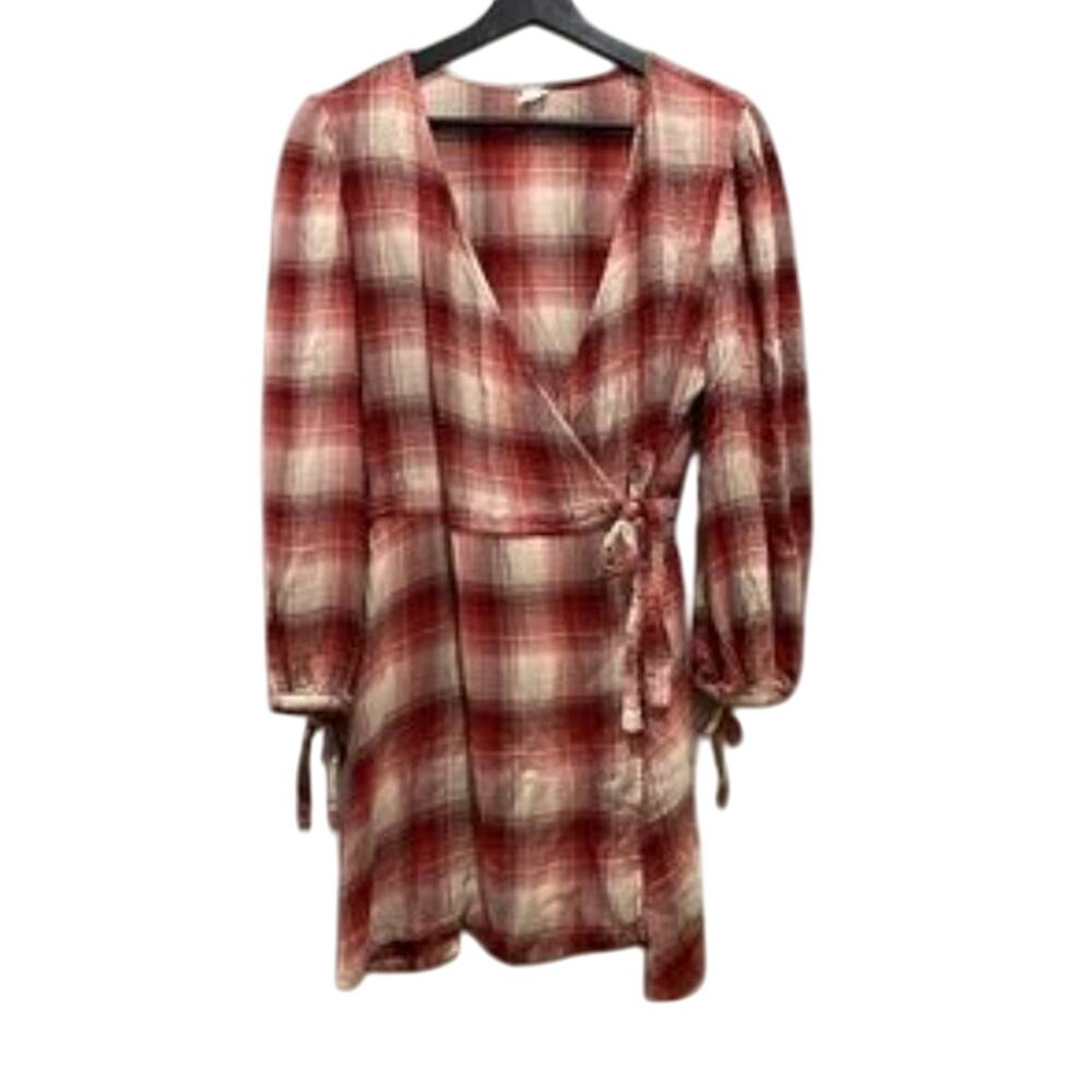 Melrose and Market Red and Cream Plaid Long Sleeve Dress